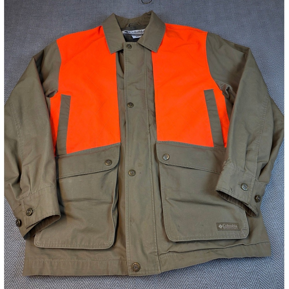 Columbia Sportswear Mens M Field Jacket Olive Blaze Orange Hunting Canvas Coat